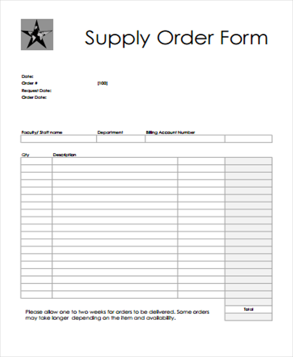 Supply Order Form Template Hq Printable Documents Images and Photos
