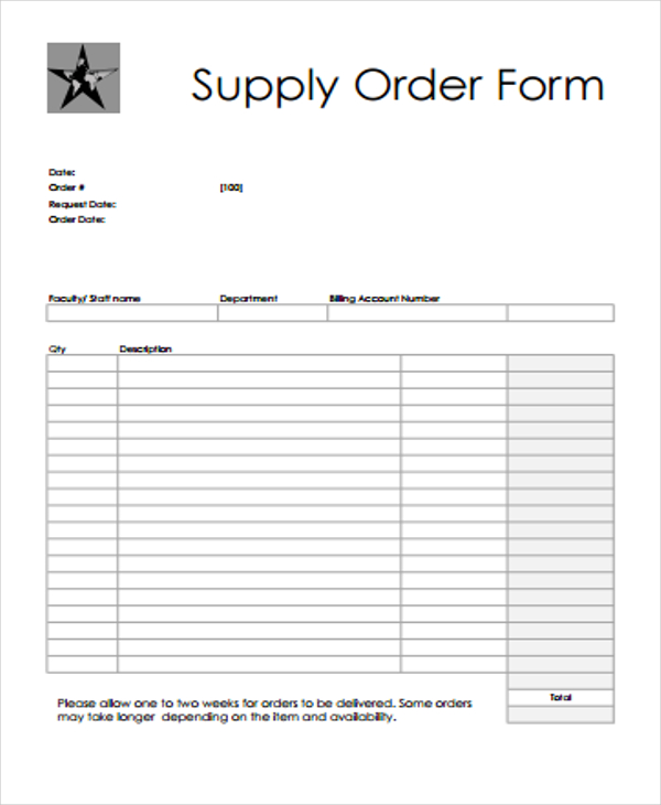 Supply Order Form Template Hq Printable Documents Images And Photos