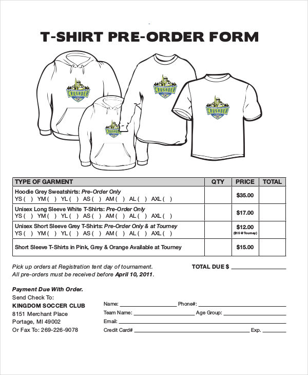 T Shirt Order Forms Printable Customize and Print