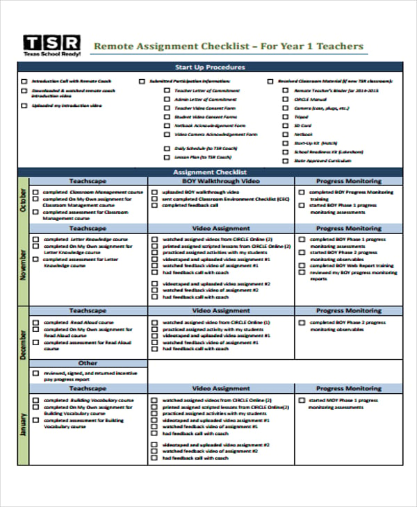 daily assignment checklist