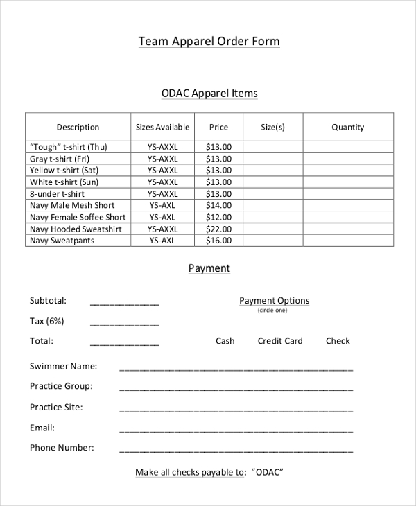 12+ Apparel Order Forms Free Sample, Example, Format Download