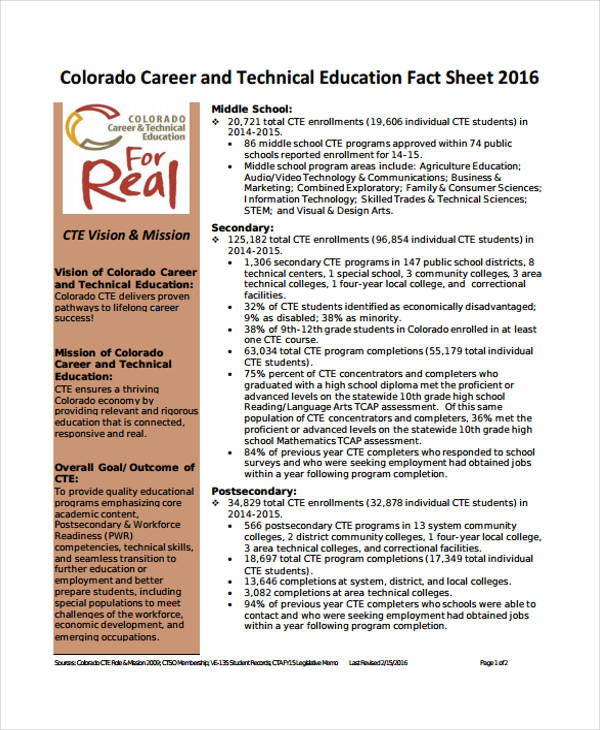 technical education fact sheet