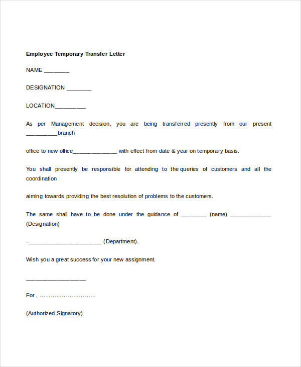 Employee Transfer Notice Letter 1417