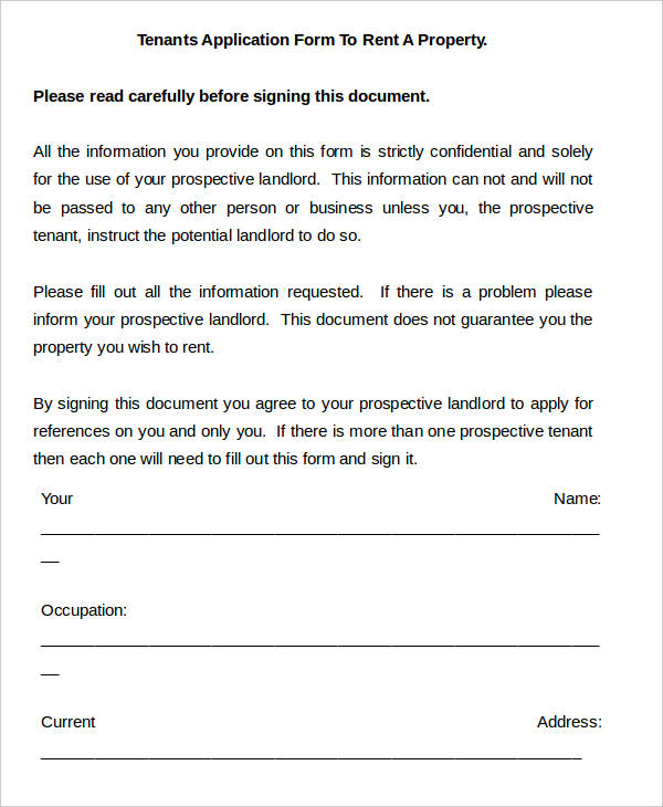 tenant application form of rental property