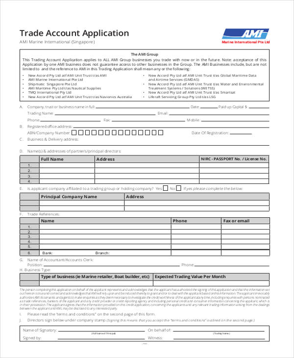 trade account application