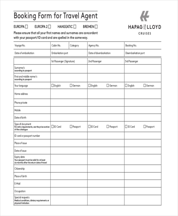 travel form template