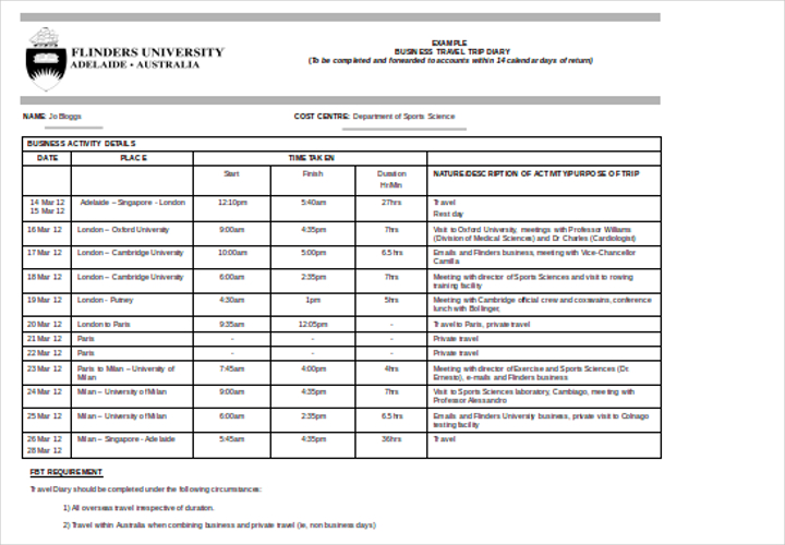 travel agenda example