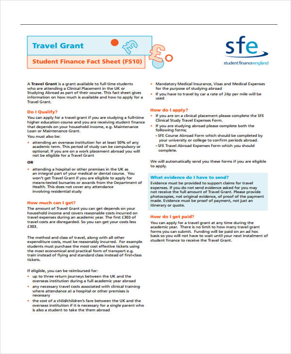 travel grant fact sheet