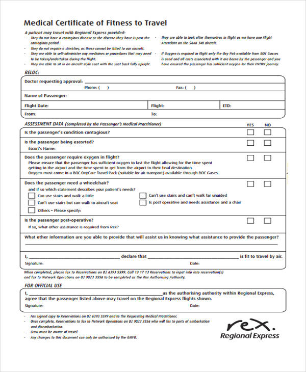 travel medical certificate in pdf