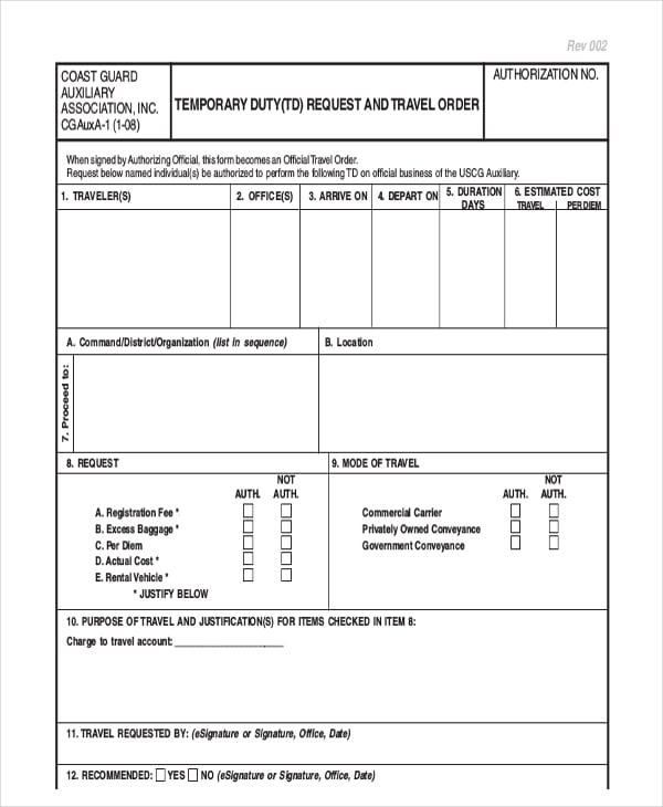 travel order request form