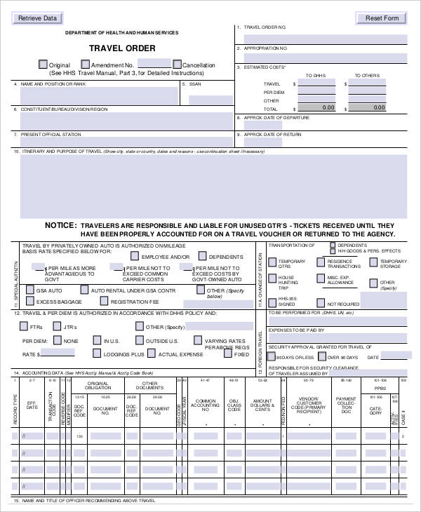 7+ Travel Order Forms Free Word, PDF Format Download