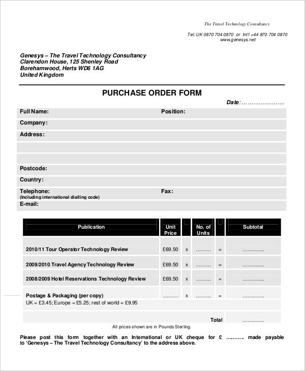 7+ Travel Order Forms Free Word, PDF Format Download