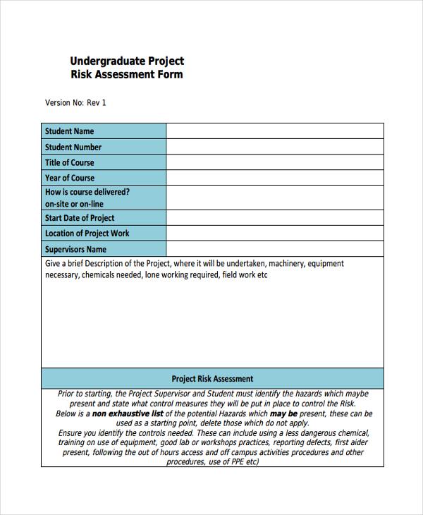 undergraduate project risk assessment