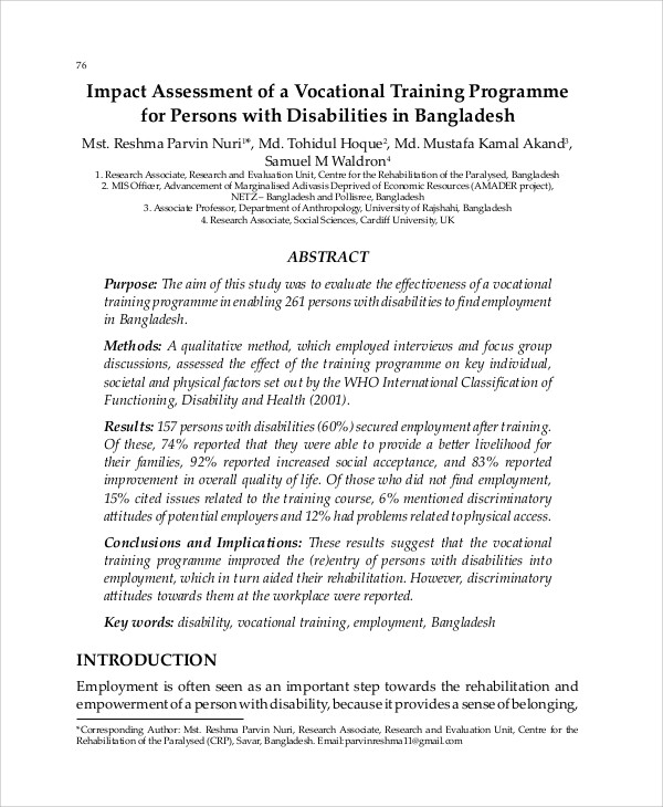 vocational training impact assessment