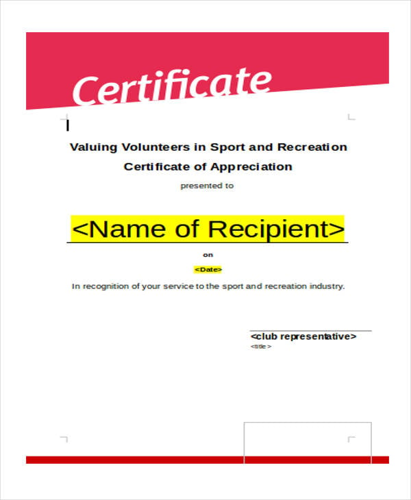 volunteer certificate