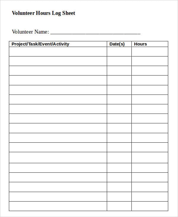 volunteer hours log sheet