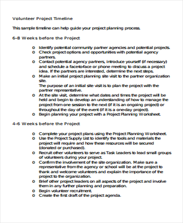 volunteer project schedule