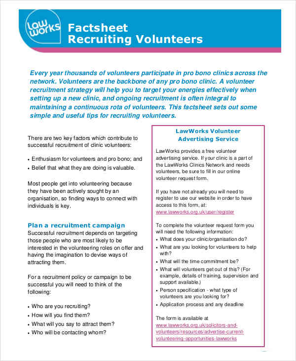 volunteer recruiting fact sheet