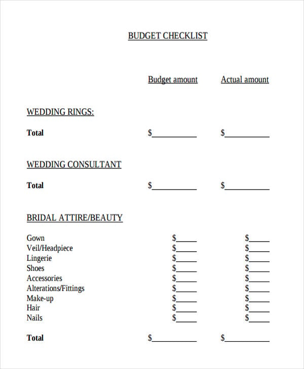 wedding budget checklist