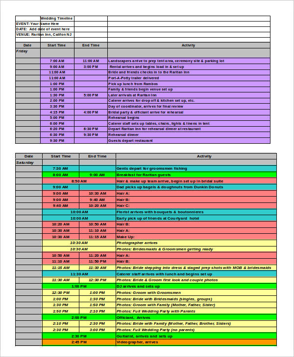 wedding timeline