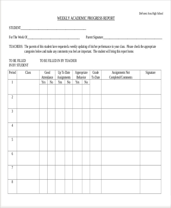 weekly academic progress report