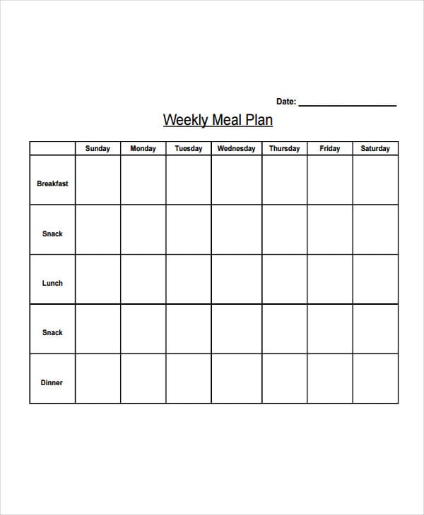 weekly diet plan template