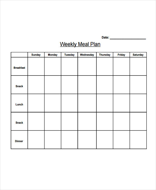 weight loss meal planner template