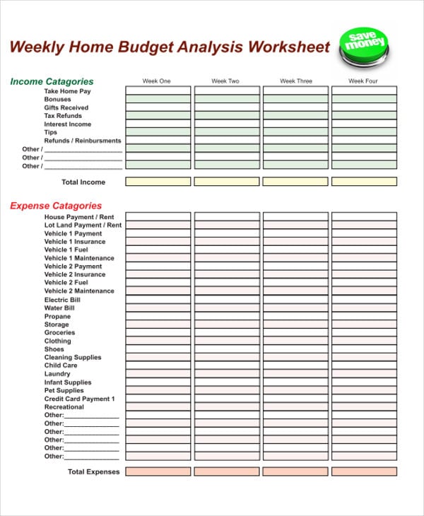weekly home budget