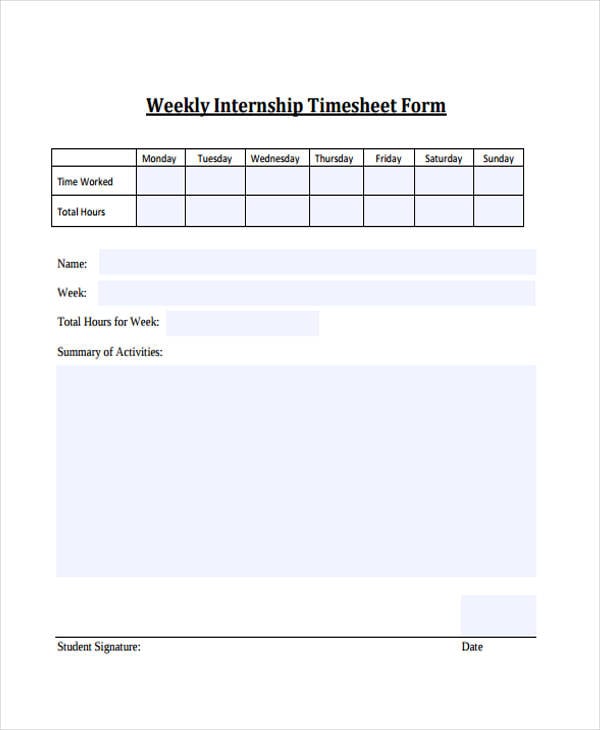 weekly internship timesheet