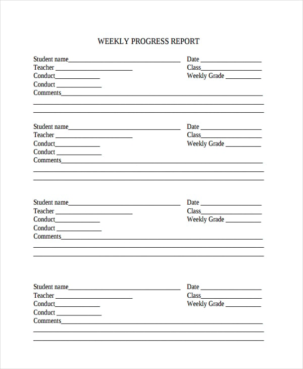 weekly progress report for teacher