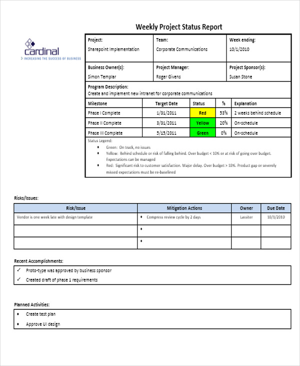 29+ Weekly Report Templates in Word