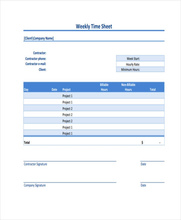 weekly project timesheet
