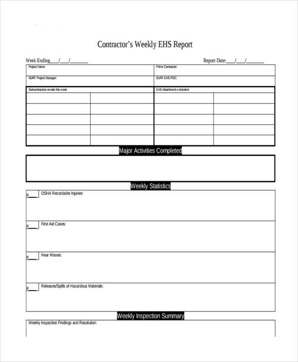 weekly report for contractor project