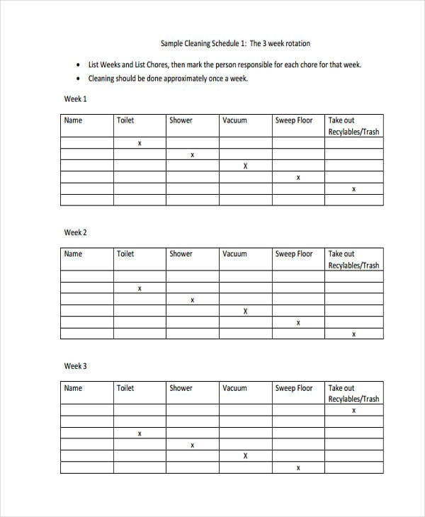 Roommate Chore Chart Template