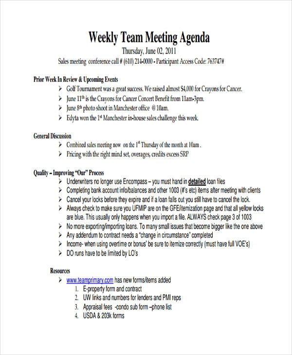 weekly sales meeting agenda