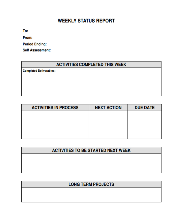 weekly status report sample