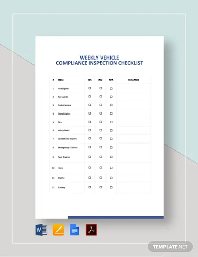 weekly vehicle inspection checklist template