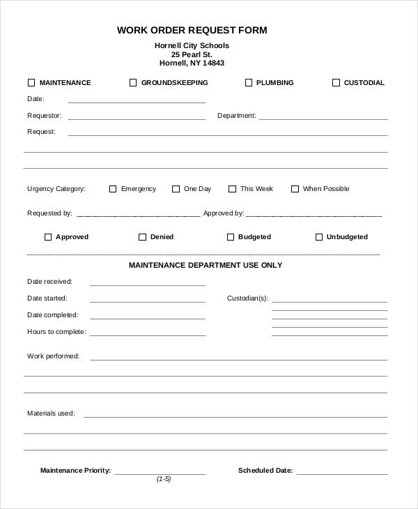 Work Order Request Form Template