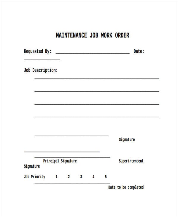 work order for maintenance job