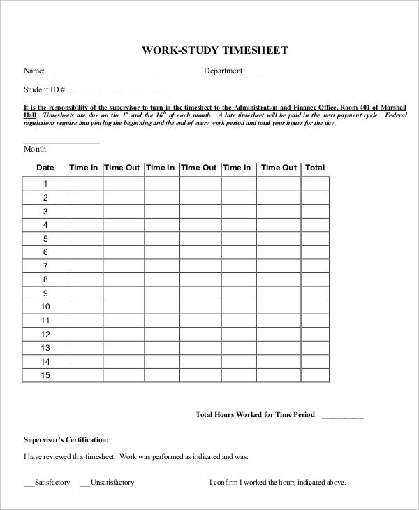 30+ Printable Timesheet Templates Word, PDF