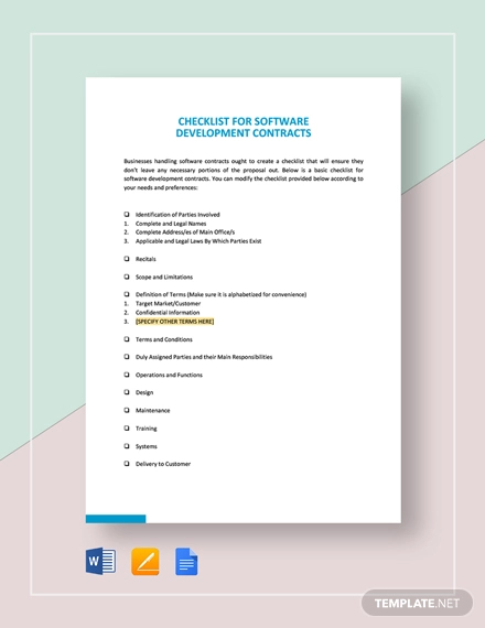 checklist software development contract