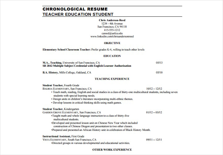 chronological-resume-for-students
