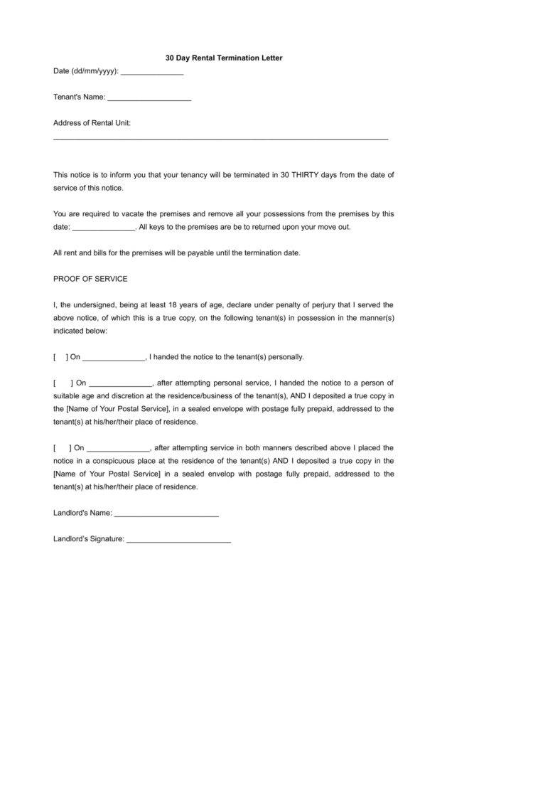 Notice Sample Letter Of Termination Of Tenancy Agreement By Tenant