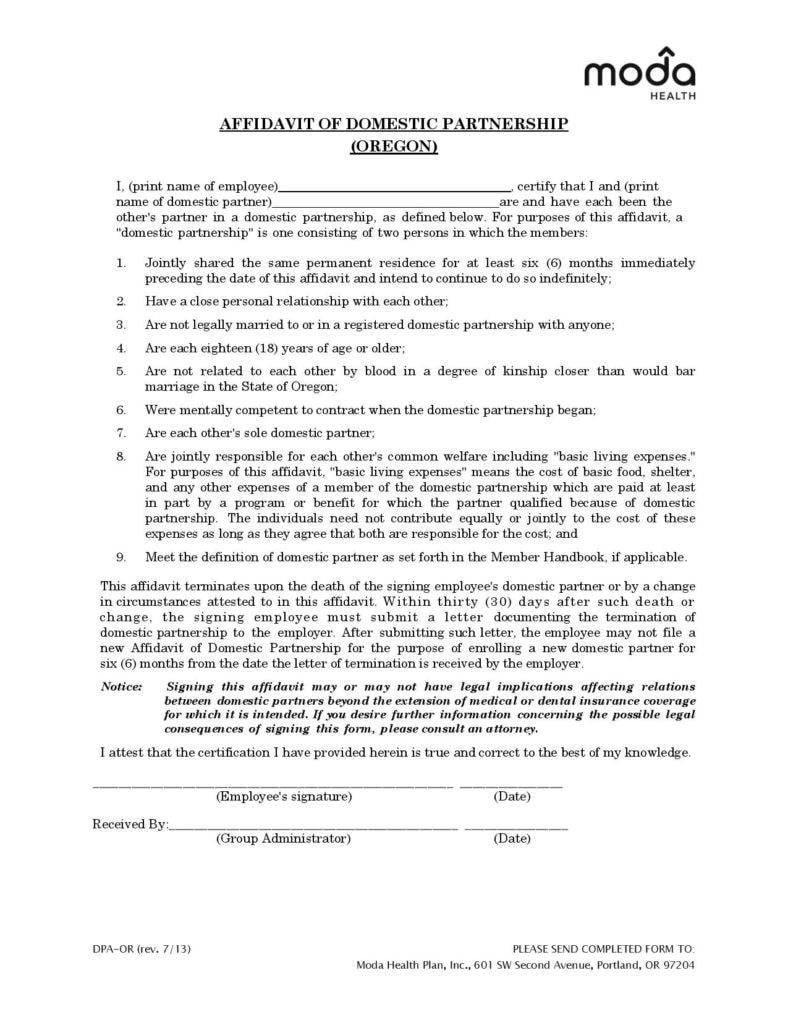affidavit of domestic partnership letter template pdf page 001 788x1020