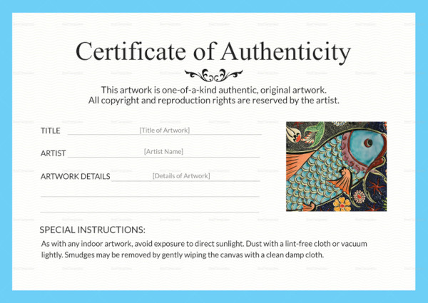artwork authenticity certificate format template