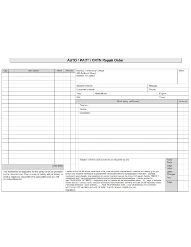 auto repair job order form