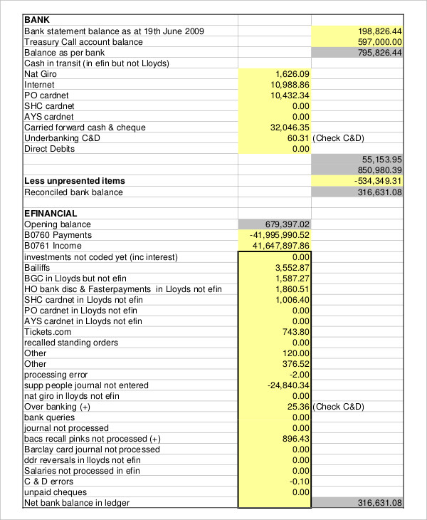 bank statement template excel