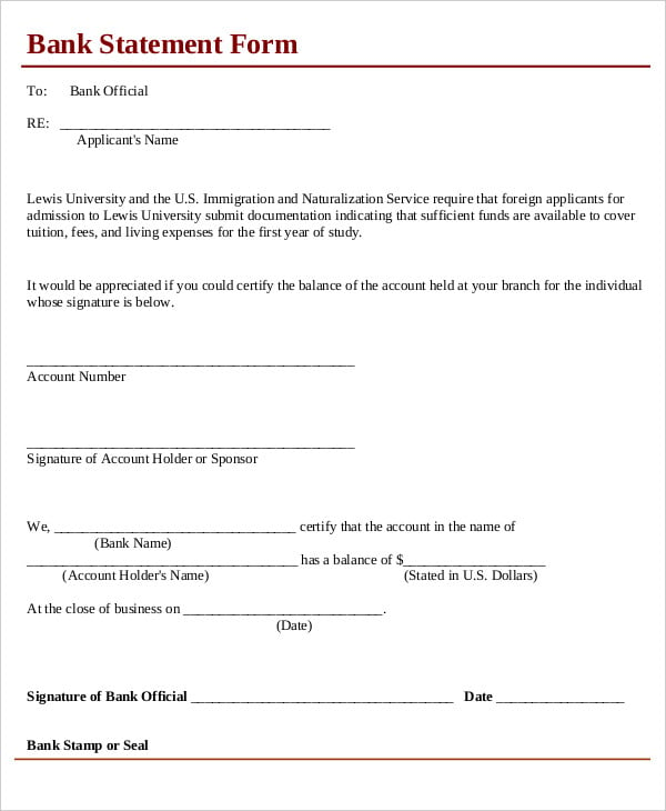 bank statement form