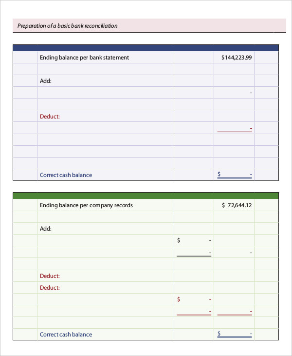 Reconciling A Bank Statement Worksheet