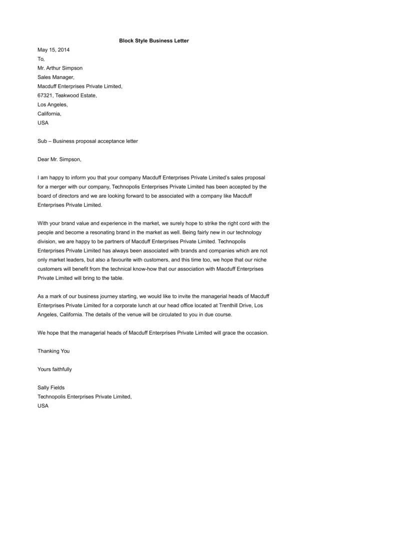 Block Style Business Letter Format Sample 